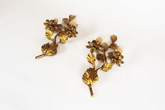 Image 1 of 2X Vintage Gold Florentine Wall Or Ceiling Lights, Italy 1970’S