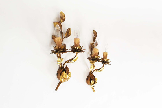 Image 1 of 2X Vintage Gold Florentine Wall Or Ceiling Lights, Italy 1970’S