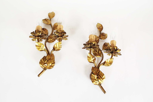 2X Vintage Gold Florentine Wall Or Ceiling Lights, Italy 1970’S