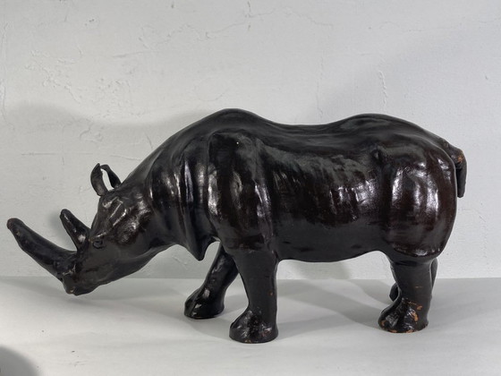 Image 1 of Mid - Century Leather Rhinoceros Statue, England