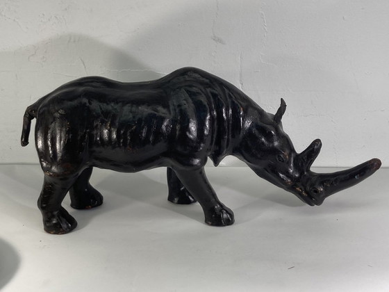 Image 1 of Mid - Century Leather Rhinoceros Statue, England