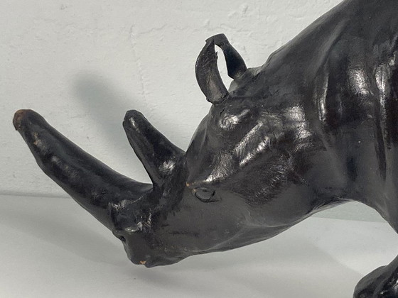 Image 1 of Mid - Century Leather Rhinoceros Statue, England