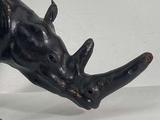 Image 1 of Mid - Century Leather Rhinoceros Statue, England