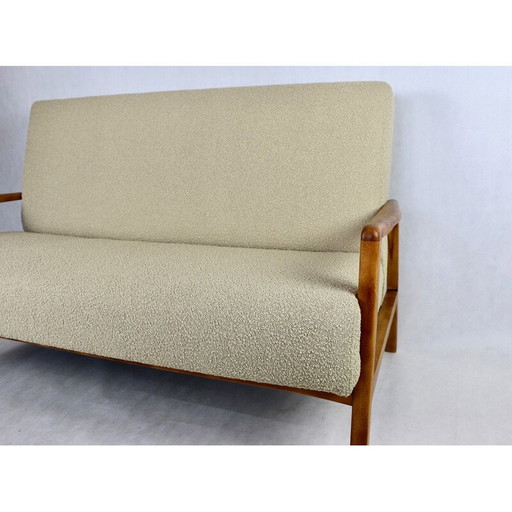 Vintage sofa with beige loop armchair, 1970