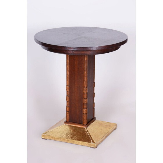 Image 1 of Tavolino Art Déco vintage in rovere e ottone, Cecoslovacchia 1920