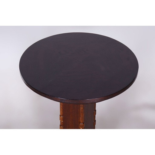 Vintage Art Deco side table in oak and brass, Czechoslovakia 1920