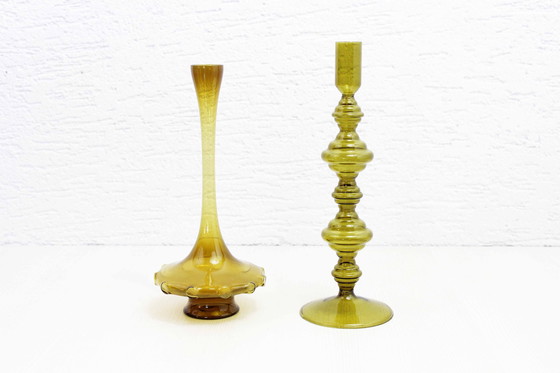 Image 1 of Vaso in vetro ambrato in stile Art Déco vintage, fine anni '70