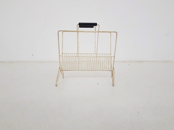 Image 1 of Mid-century white metal magazine stand