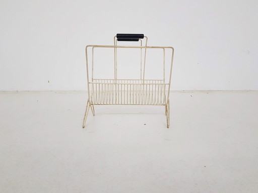 Mid-century white metal magazine stand