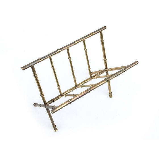 Image 1 of Mid-century Danish brass and bamboo magazine rack, 1960-1970s