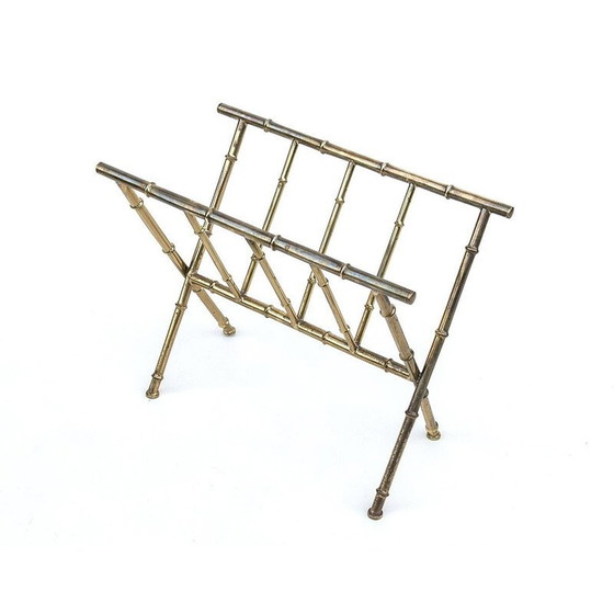 Image 1 of Mid-century Danish brass and bamboo magazine rack, 1960-1970s