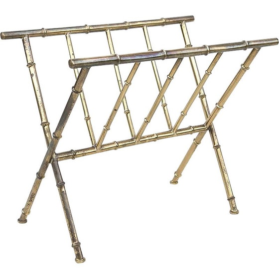 Image 1 of Mid-century Danish brass and bamboo magazine rack, 1960-1970s