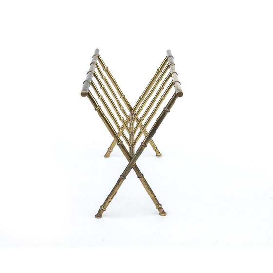 Image 1 of Mid-century Danish brass and bamboo magazine rack, 1960-1970s