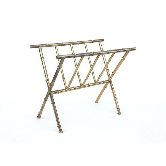 Image 1 of Mid-century Danish brass and bamboo magazine rack, 1960-1970s