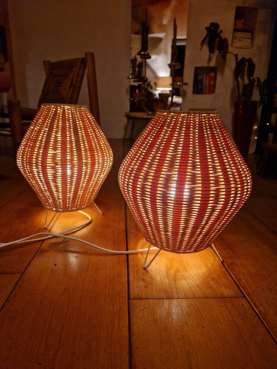 Image 1 of 2 lampes de table en rotin boho