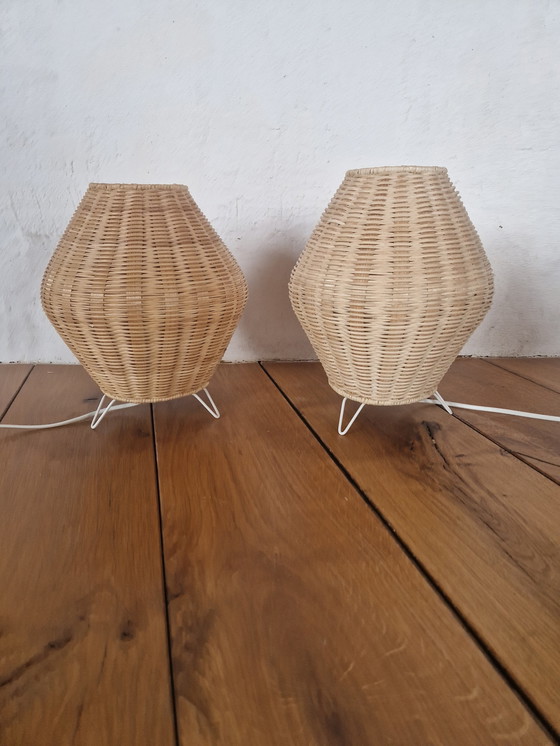 Image 1 of 2 lampes de table en rotin boho