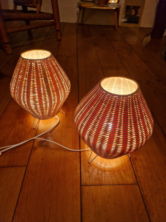 Image 1 of 2 lampes de table en rotin boho