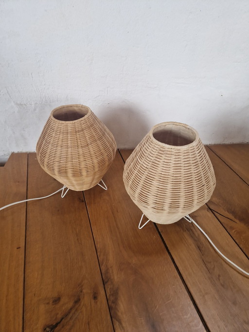 2 lampes de table en rotin boho