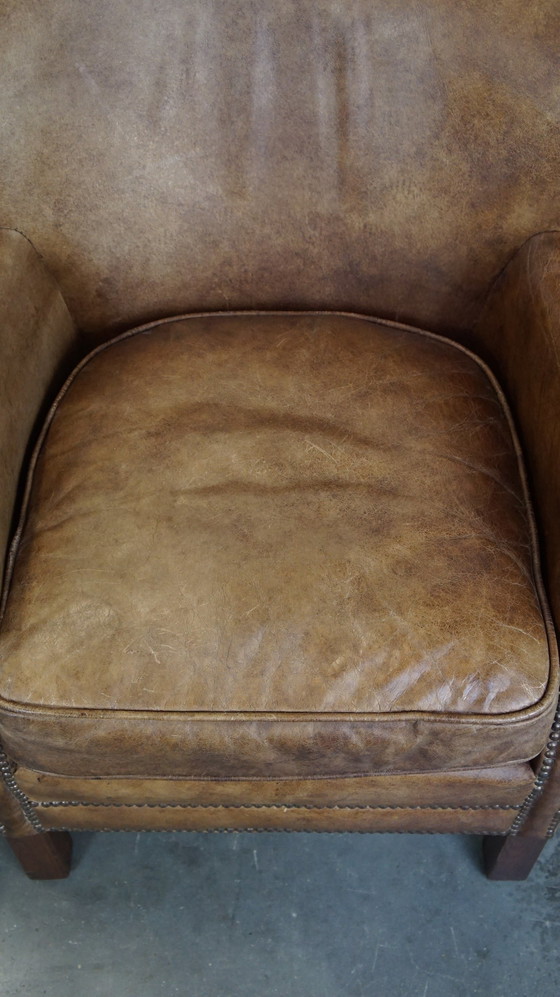 Image 1 of 2 X Beef Leather Armchair With Reversible Kelim Seat Cushion