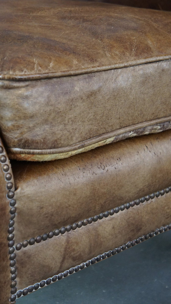 Image 1 of 2 X Beef Leather Armchair With Reversible Kelim Seat Cushion