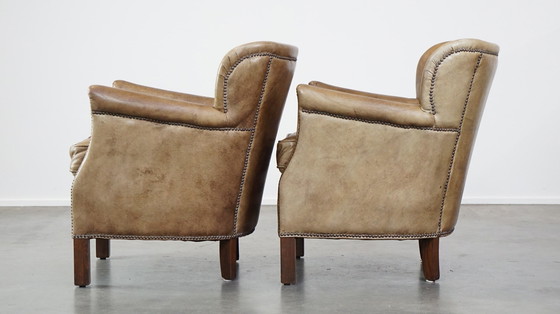 Image 1 of 2 X Beef Leather Armchair With Reversible Kelim Seat Cushion