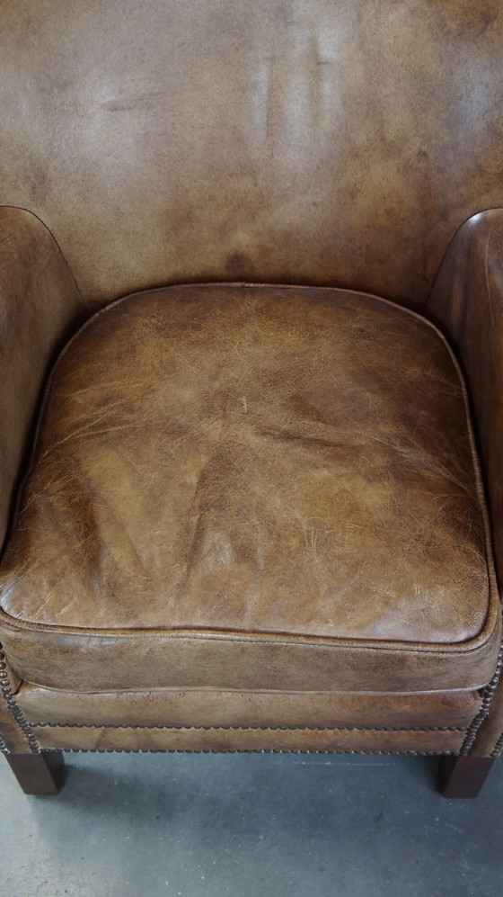 Image 1 of 2 X Beef Leather Armchair With Reversible Kelim Seat Cushion