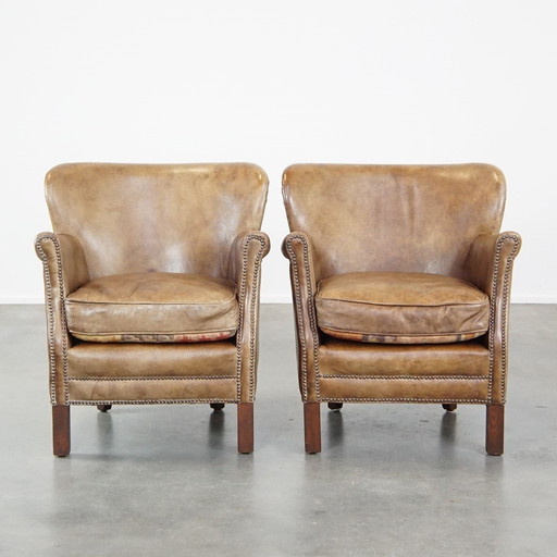 2 X Beef Leather Armchair With Reversible Kelim Seat Cushion