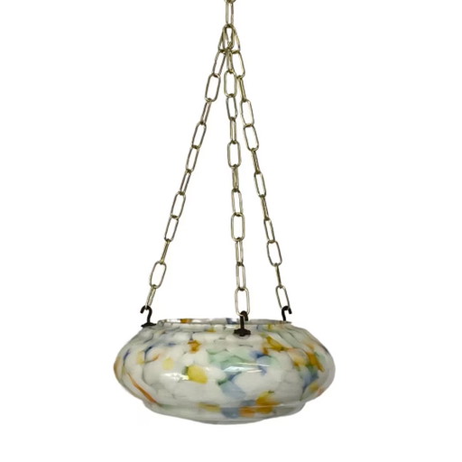 Art Deco - Hanging flower pot - Glass - Multi color spotted - Including chains