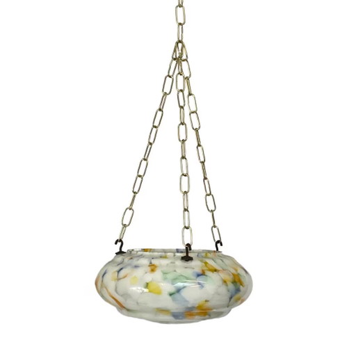 Art Deco - Hanging flower pot - Glass - Multi color spotted - Including chains