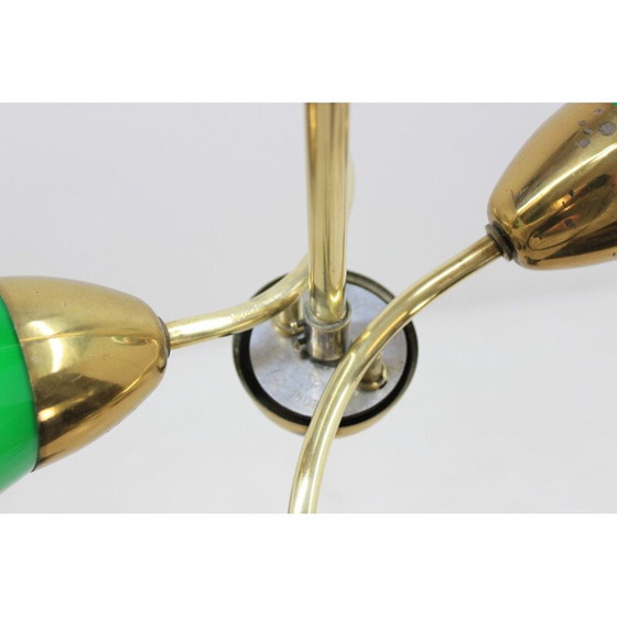 Image 1 of Vintage brass and green glass chandelier, Czechoslovakia