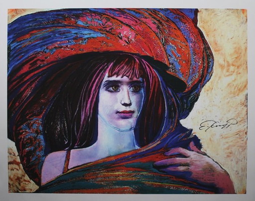 Ernst Fuchs - Girl In Big Hat, Giclee Print