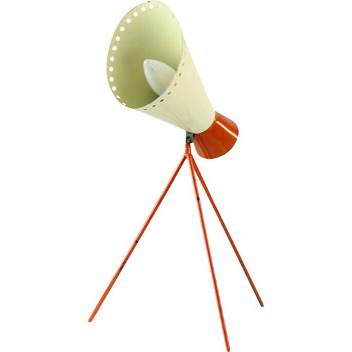 Vintage model 1816 table lamp in cream and orange metal by Josef Hurka for Napako, Czechoslovakia 1950