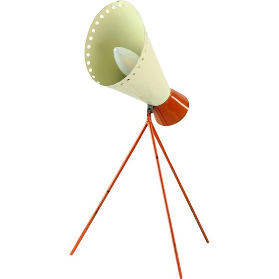 Image 1 of Lampada da tavolo vintage modello 1816 in metallo color crema e arancione di Josef Hurka per Napako, Cecoslovacchia 1950