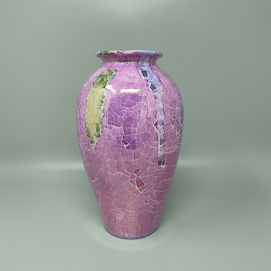 Image 1 of 1960S Astonishing Giuseppe Locci Polycrome Craquelé Vase In Sardinian Ceramic. Made In Italy