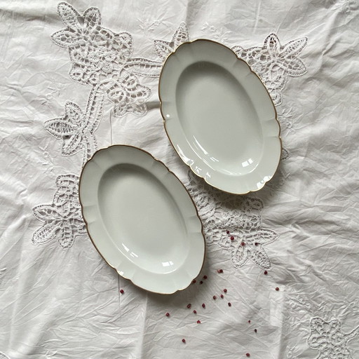 Lot De 2 Raviers Petit Plat De Service Porcelaine Blanche Et Dorure Limoges Charles Field Haviland