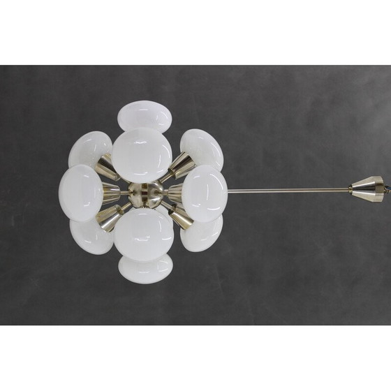 Image 1 of Vintage chrome plated  12-Flamming chandelier by Sputnik, Czechoslovakia 1970s