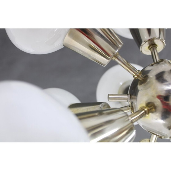 Image 1 of Vintage chrome plated  12-Flamming chandelier by Sputnik, Czechoslovakia 1970s