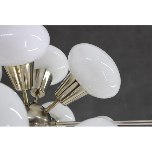 Vintage chrome plated  12-Flamming chandelier by Sputnik, Czechoslovakia 1970s