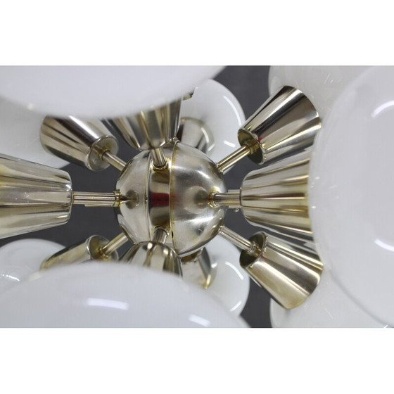 Image 1 of Vintage chrome plated  12-Flamming chandelier by Sputnik, Czechoslovakia 1970s