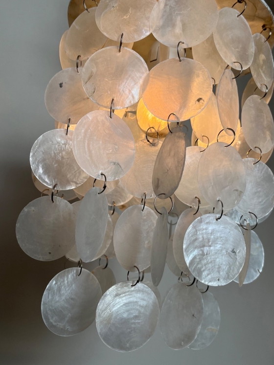 Vintage capiz shell lamp hanging lamp pearl opaline 49 Whoppah
