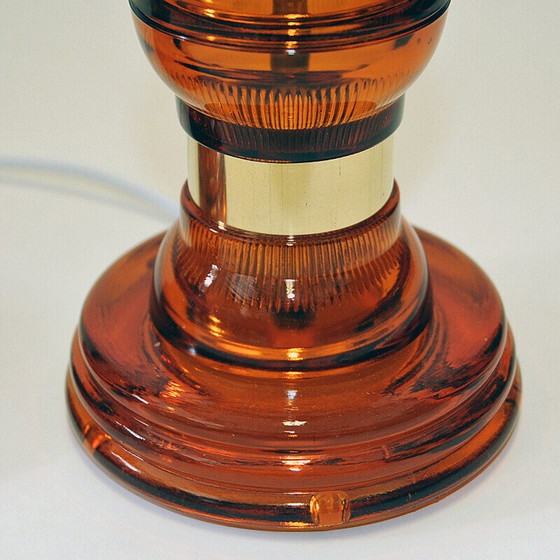 Image 1 of Pair of vintage glass and brass table lamps, 1960
