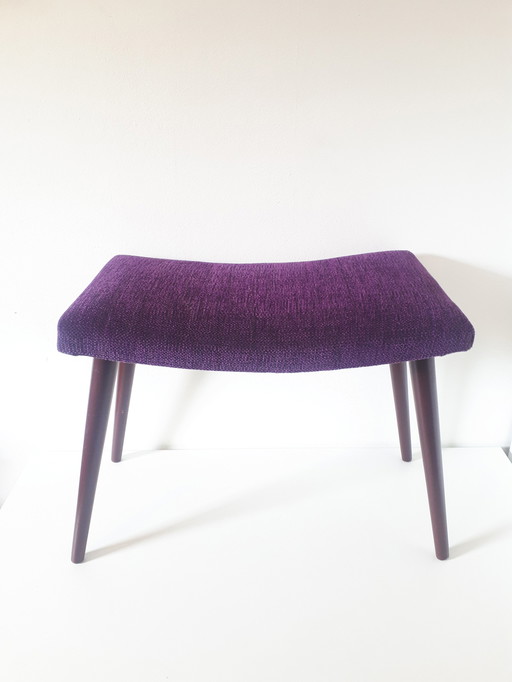 50's vintage footstool, newly upholstered purple footstool