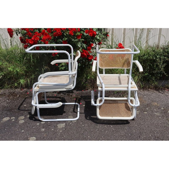 Image 1 of Set of 4 vintage armchairs model B32 in white tubular steel by Marcel Breuer, Italy 1970