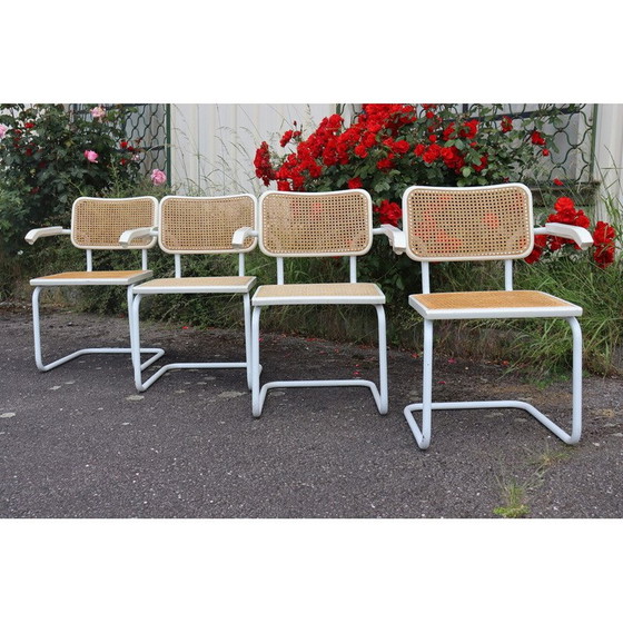 Image 1 of Set of 4 vintage armchairs model B32 in white tubular steel by Marcel Breuer, Italy 1970