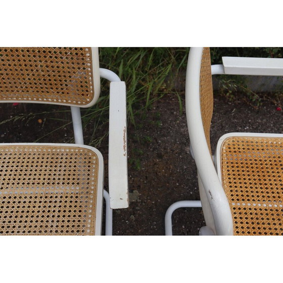 Image 1 of Set of 4 vintage armchairs model B32 in white tubular steel by Marcel Breuer, Italy 1970
