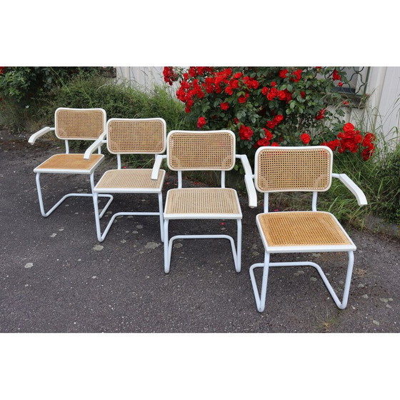 Image 1 of Set of 4 vintage armchairs model B32 in white tubular steel by Marcel Breuer, Italy 1970