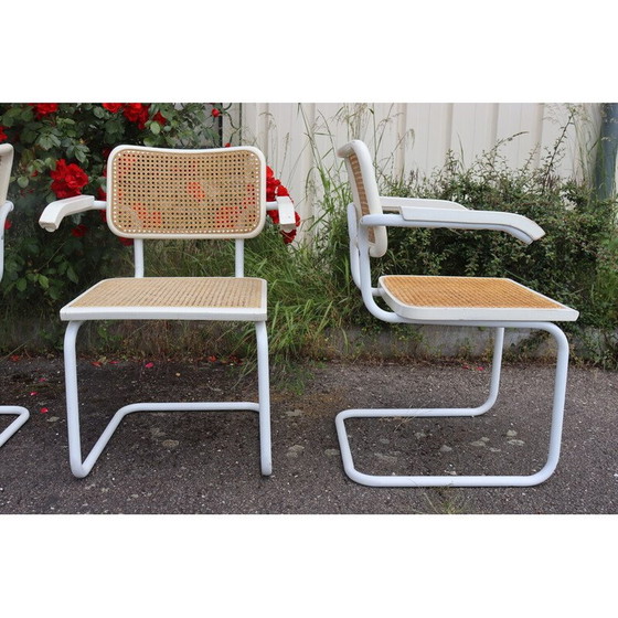 Image 1 of Set of 4 vintage armchairs model B32 in white tubular steel by Marcel Breuer, Italy 1970