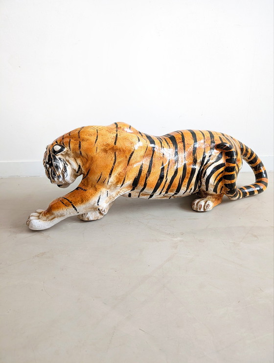 Image 1 of Xl Crouching Tiger Statue 1970'S