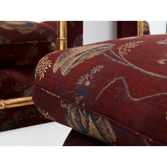 Image 1 of Pair of vintage gilded wood mirrors in bamboo and silk style, 1870