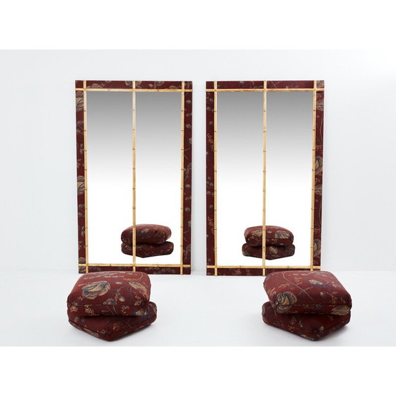 Image 1 of Pair of vintage gilded wood mirrors in bamboo and silk style, 1870